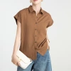 Thin Tencel ramie shirt for women's summer, short-sleeved pink off-the-shoulder top, 2024 new design, niche white shirt details Picture